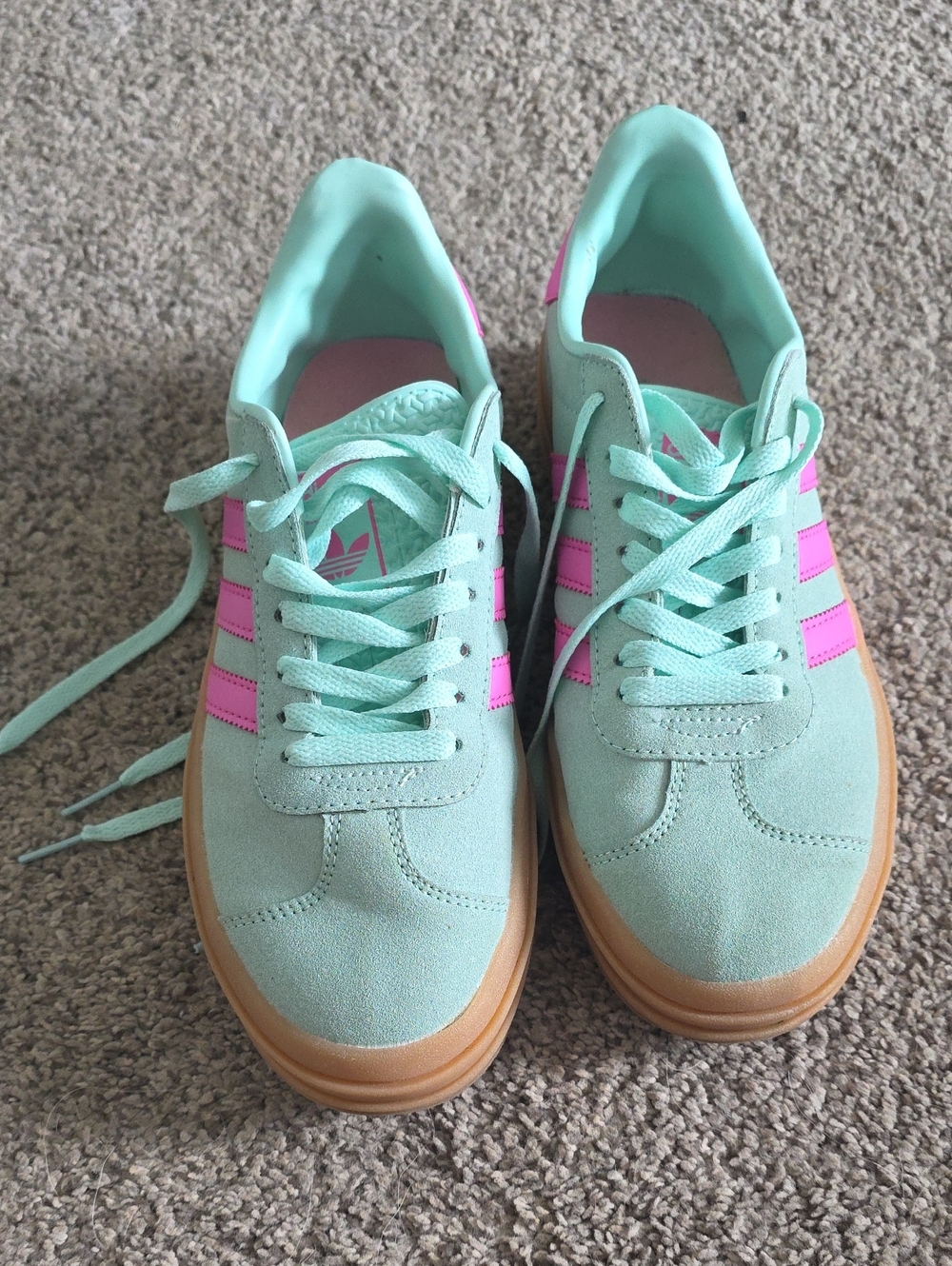 adidas Mint Green Sneakers with Pink Stripes